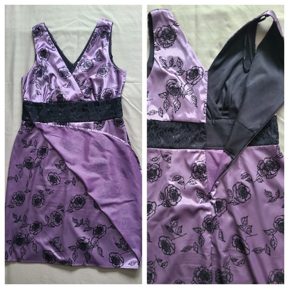RICKI'S Empire Waist Lilac Crossover Cocktail Dress w/Velvet Floral Print - Picture 4 of 11